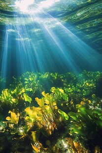 海底阳光照耀下的绿色植物