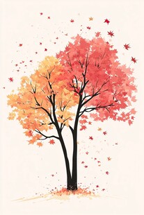 秋日双树飘叶浪漫图景