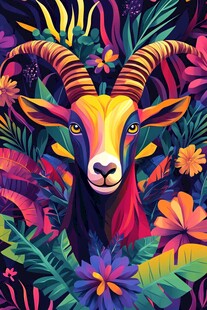 多彩羚羊置身繁茂花丛中