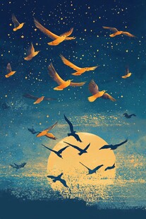 月夜飞鸟图