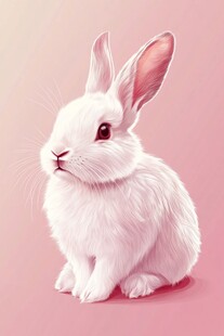 可爱白兔坐于粉色背景