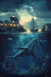 海上梦幻之境 鲸鱼与灯塔