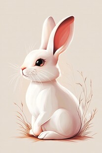 可爱白兔坐于草丛中