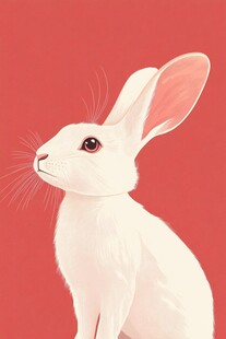 可爱白兔插画 红色背景