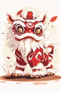 可爱国风舞狮卡通形象