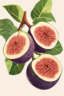 无花果插画 饱满果实与绿叶