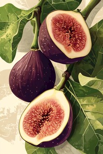 新鲜无花果与翠绿叶片