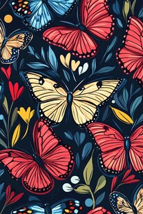 多彩蝴蝶花卉无缝图案