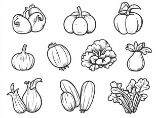 手绘蔬菜南瓜图案集合