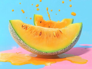 甜瓜切片汁水飞溅画面