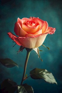 单枝粉橙渐变娇艳玫瑰花