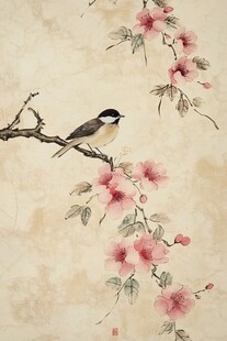 枝头栖鸟伴繁花