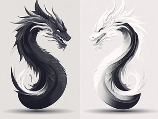 黑白双龙对峙图