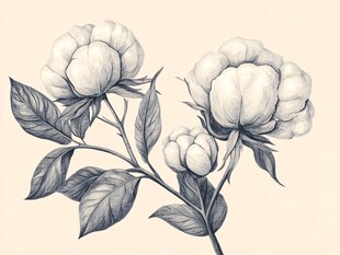 手绘棉花植株图