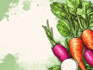 手绘多彩蔬菜清新背景图