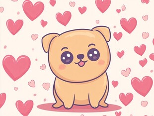 可爱小狗被爱心环绕