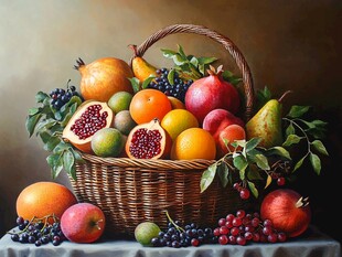 水果满篮的静物油画