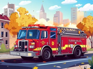 城市中的红色消防车