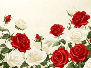 红白玫瑰唯美花卉插画