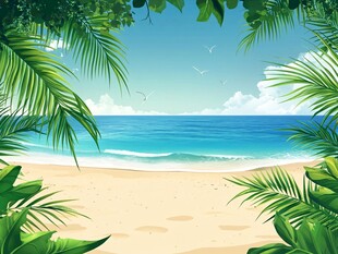 夏日海滨风光热带风情画