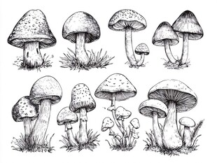 手绘蘑菇集合插画