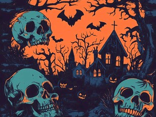 万圣节恐怖幽灵骷髅场景