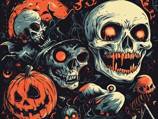 万圣节骷髅鬼怪插画