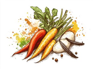 多彩蔬菜与香料插画