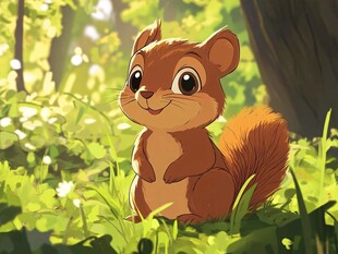 森林中的可爱小松鼠