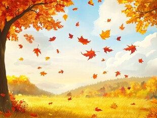 秋日枫叶纷飞的美丽景致