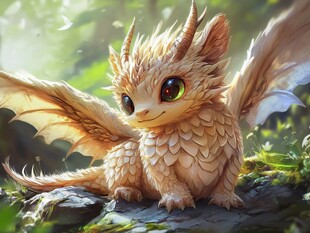 可爱小龙栖于绿意之中