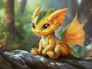 可爱小龙栖于林间树枝