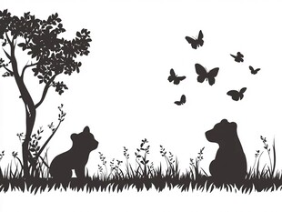 熊与蝶的静谧田园时光