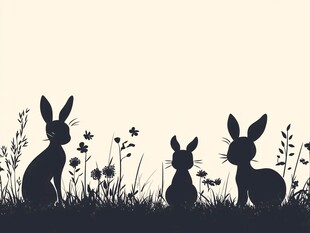 三只兔子的草地剪影