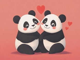 甜蜜熊猫情侣爱意满满
