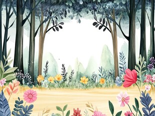 梦幻森林花卉风景插画
