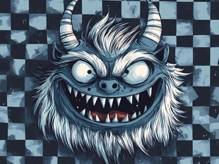 蓝角怪诞毛怪头像插画