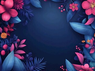 深蓝背景的绚丽花卉边框