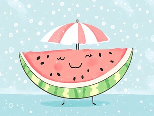 可爱西瓜撑伞迎清凉夏日