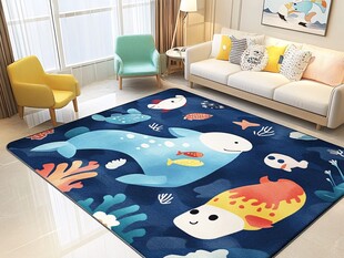 海洋风卡通地毯扮靓客厅
