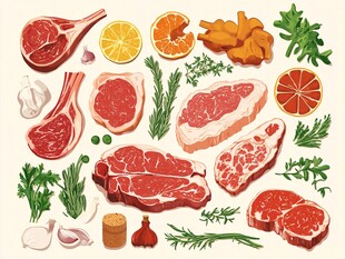 新鲜肉类与多样食材组合