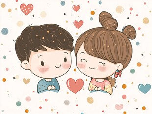 可爱情侣甜蜜相依