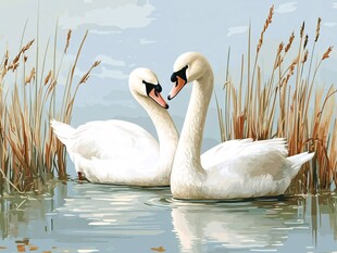 天鹅湖畔的浪漫依偎