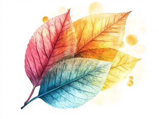 水彩绘多彩秋叶