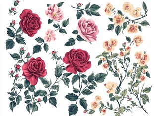 复古风格多彩玫瑰花卉图案