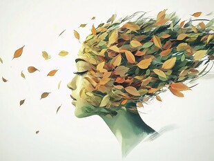 秋叶幻化成的女性侧影