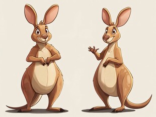 两只可爱拟人化袋鼠形象