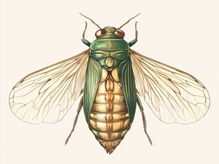 绿色蝉类昆虫插画图