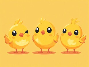 三只萌态小黄鸡