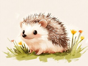 可爱小刺猬在花丛中